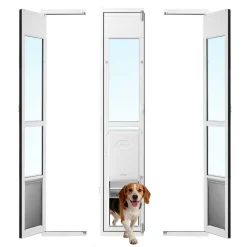 VEVOR Dog Door for Sliding Glass Door, 75 7/8" to 80 11/16" Adjustable Height, Aluminum Alloy Frame with 3-Layer Flap and Rotating Hinge, for Extra Large-Sized Dogs, Sliding Glass Pet Doors for Renter