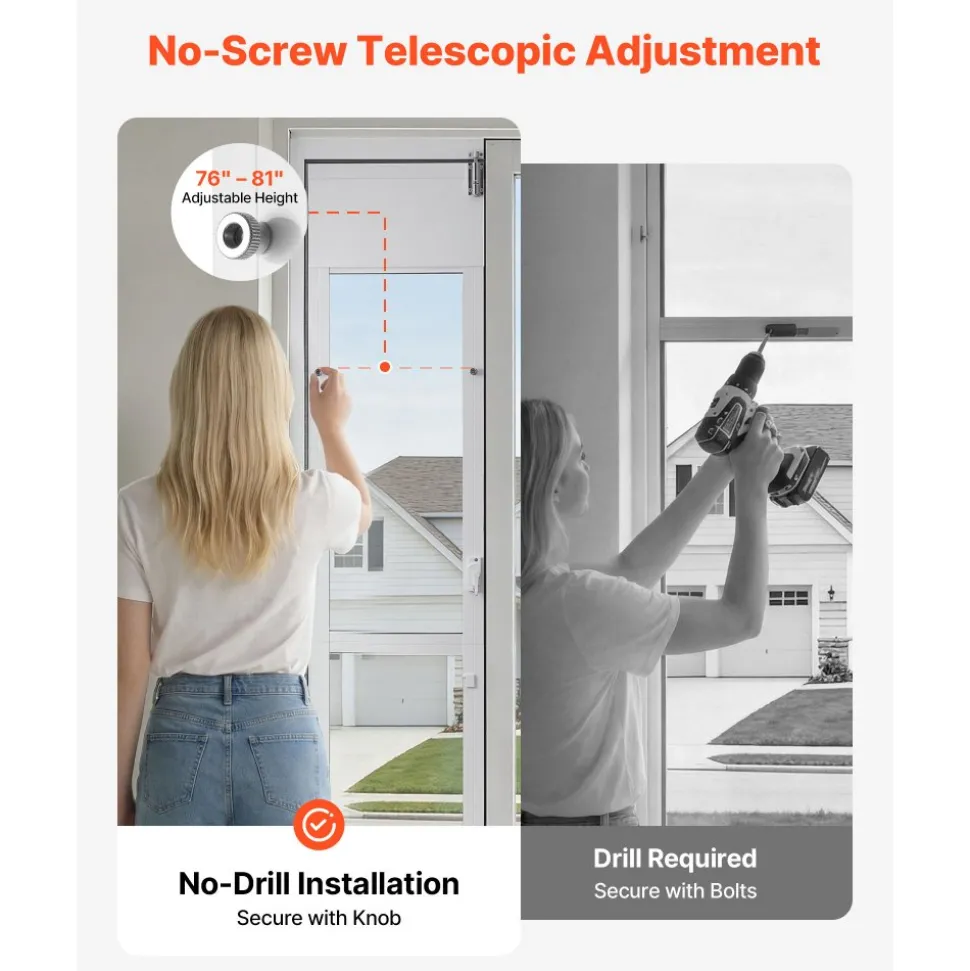 VEVOR Dog Door for Sliding Glass Door, 75 7/8" to 80 11/16" Adjustable Height, Aluminum Alloy Frame with 3-Layer Flap and Rotating Hinge, for Extra Large-Sized Dogs, Sliding Glass Pet Doors for Renter