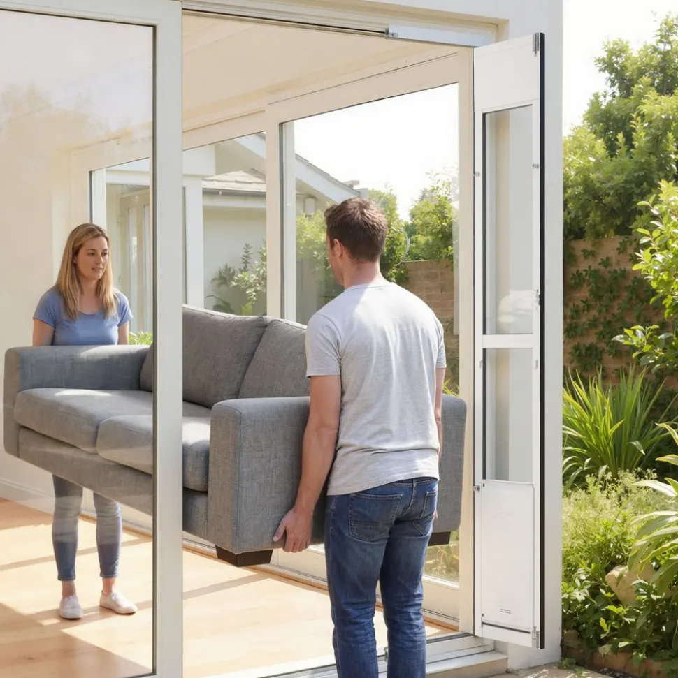 VEVOR Dog Door for Sliding Glass Door, 75 7/8" to 80 11/16" Adjustable Height, Aluminum Alloy Frame with 3-Layer Flap and Rotating Hinge, for Extra Large-Sized Dogs, Sliding Glass Pet Doors for Renter