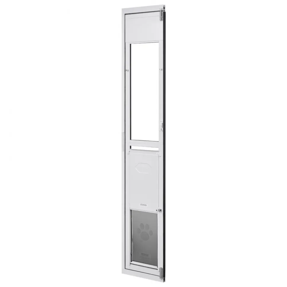 VEVOR Dog Door for Sliding Glass Door, 75 7/8" to 80 11/16" Adjustable Height, Aluminum Alloy Frame with 3-Layer Flap and Rotating Hinge, for Extra Large-Sized Dogs, Sliding Glass Pet Doors for Renter