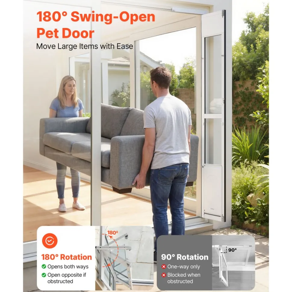 VEVOR Dog Door for Sliding Glass Door, 75 7/8" to 80 11/16" Adjustable Height, Aluminum Alloy Frame with 3-Layer Flap and Rotating Hinge, for Extra Large-Sized Dogs, Sliding Glass Pet Doors for Renter