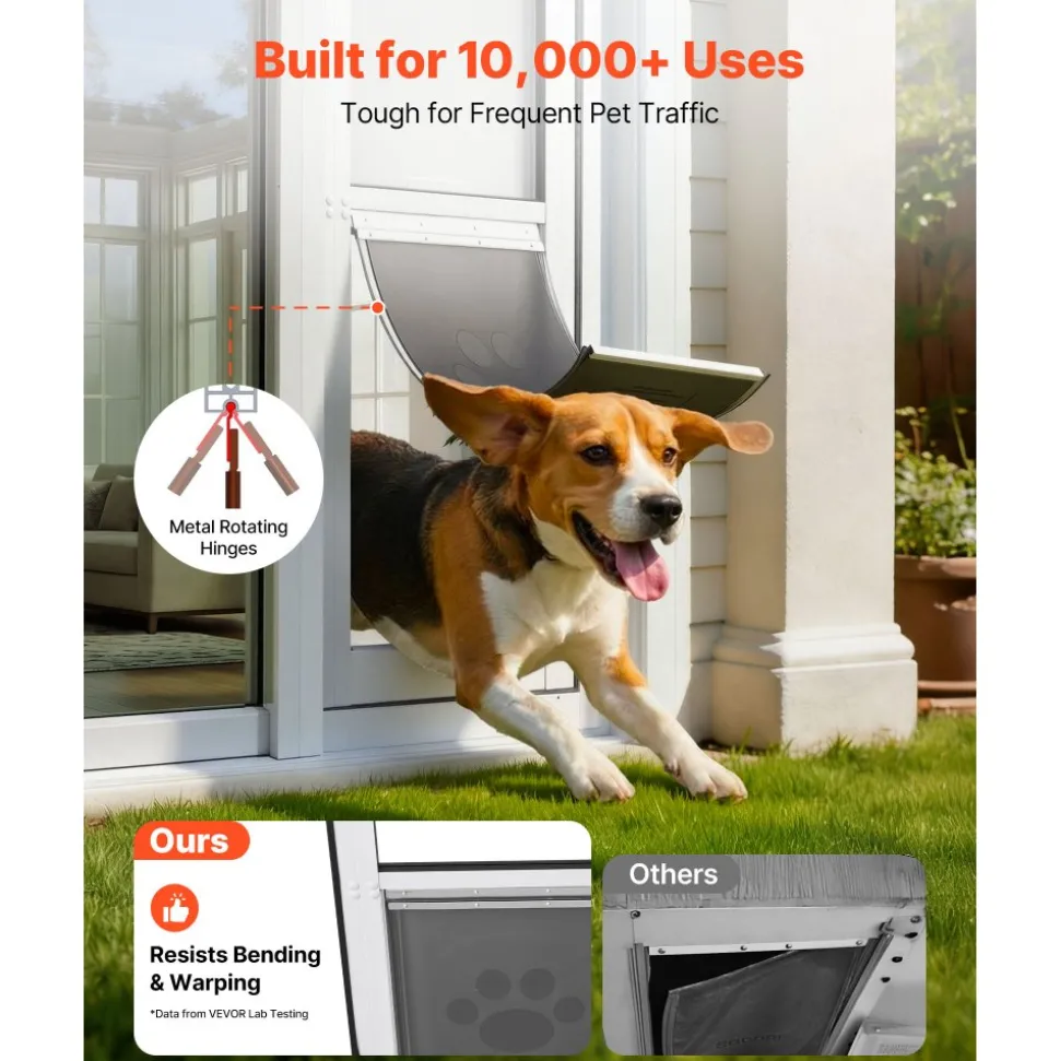VEVOR Dog Door for Sliding Glass Door, 75 7/8" to 80 11/16" Adjustable Height, Aluminum Alloy Frame with 3-Layer Flap and Rotating Hinge, for Extra Large-Sized Dogs, Sliding Glass Pet Doors for Renter
