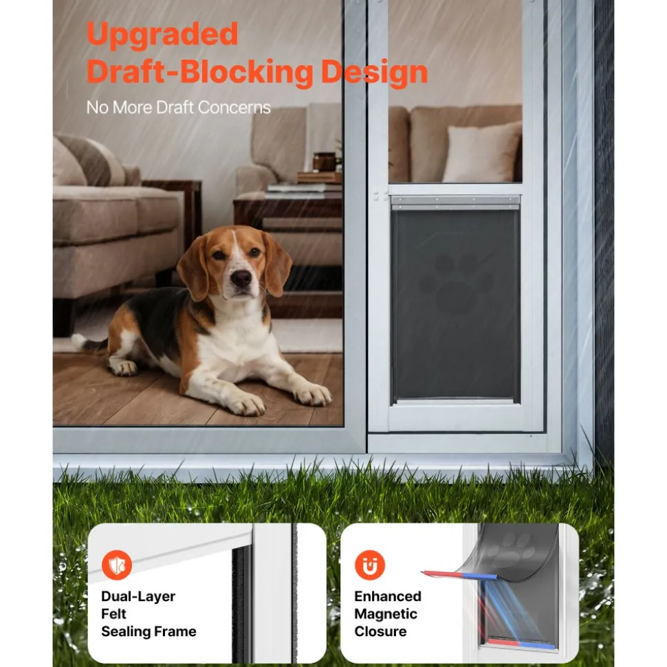 VEVOR Dog Door for Sliding Glass Door, 75 7/8" to 80 11/16" Adjustable Height, Aluminum Alloy Frame with 3-Layer Flap and Rotating Hinge, for Extra Large-Sized Dogs, Sliding Glass Pet Doors for Renter