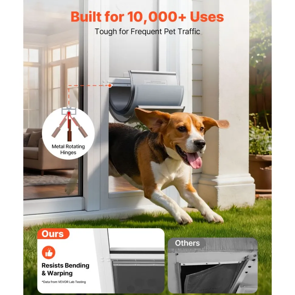 VEVOR Dog Door for Sliding Glass Door, 75 7/8" to 80 11/16" Adjustable Height, Aluminum Alloy Frame with Flap and Rotating Hinge, Lock Design, for Large-Sized Dogs, Sliding Glass Pet Doors for Renters