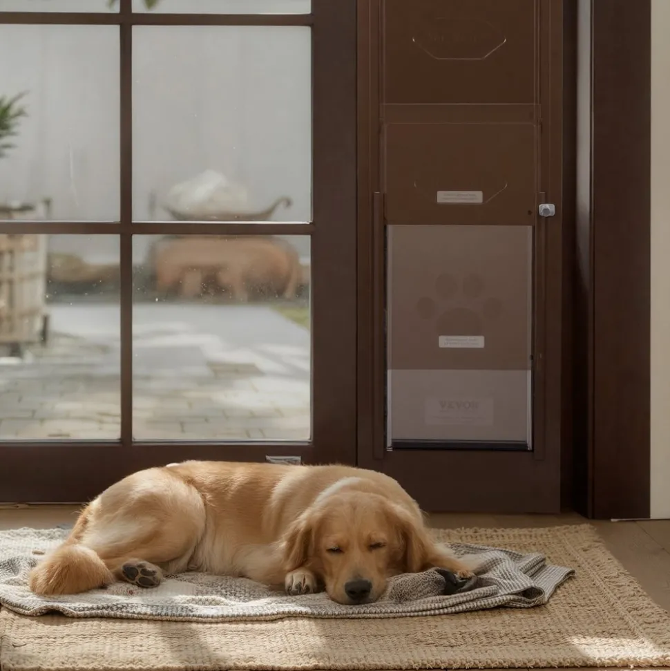 VEVOR Dog Door for Sliding Glass Door, 75 7/8 to 80 11/16 in Adjustable Height, Aluminum Alloy Frame with Rotating Hinges, Lock Design, 10 1/4 x 16 1/4 in Flap, Sliding Glass Pet Door for Renters