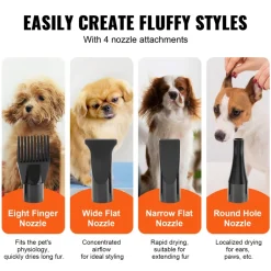 VEVOR Dog Dryer, 2000W/2.7HP Dog Blow Dryer, Pet Grooming Dryer with Adjustable Speed and Temperature Control, Pet Hair Dryer with 4 Nozzles and Extendable Hose, Black