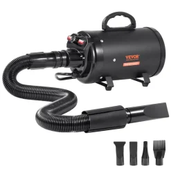 VEVOR Dog Dryer, 2000W/2.7HP Dog Blow Dryer, Pet Grooming Dryer with Adjustable Speed and Temperature Control, Pet Hair Dryer with 4 Nozzles and Extendable Hose, Black