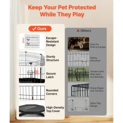 VEVOR Dog Playpen 24 Inch 8 Panels Exercise Pen with Top Cover & Bottom Pad, Indoor Foldable Metal Pet Fence with Door, Heavy Duty Puppy Crate Kennel Pen for Dogs, Cats, and Other Small Animals, Black