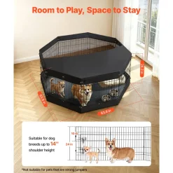 VEVOR Dog Playpen 24 Inch 8 Panels Exercise Pen with Top Cover & Bottom Pad, Indoor Foldable Metal Pet Fence with Door, Heavy Duty Puppy Crate Kennel Pen for Dogs, Cats, and Other Small Animals, Black