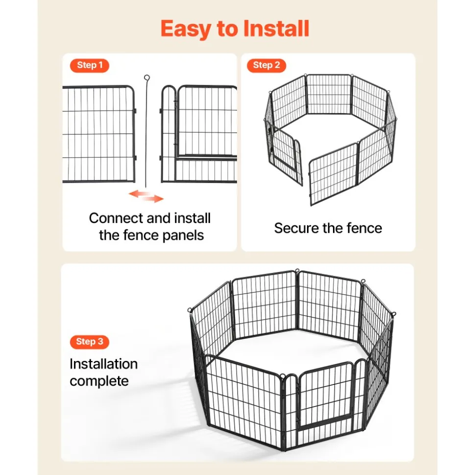 VEVOR Dog Playpen 24 Inch 8 Panels Foldable Metal Exercise Pen Pet Fence, Indoor/Outdoor Heavy Duty Puppy Crate Kennel with Door for Dogs, Cats or Small Animals, Portable for RV Camping, Yard, Black