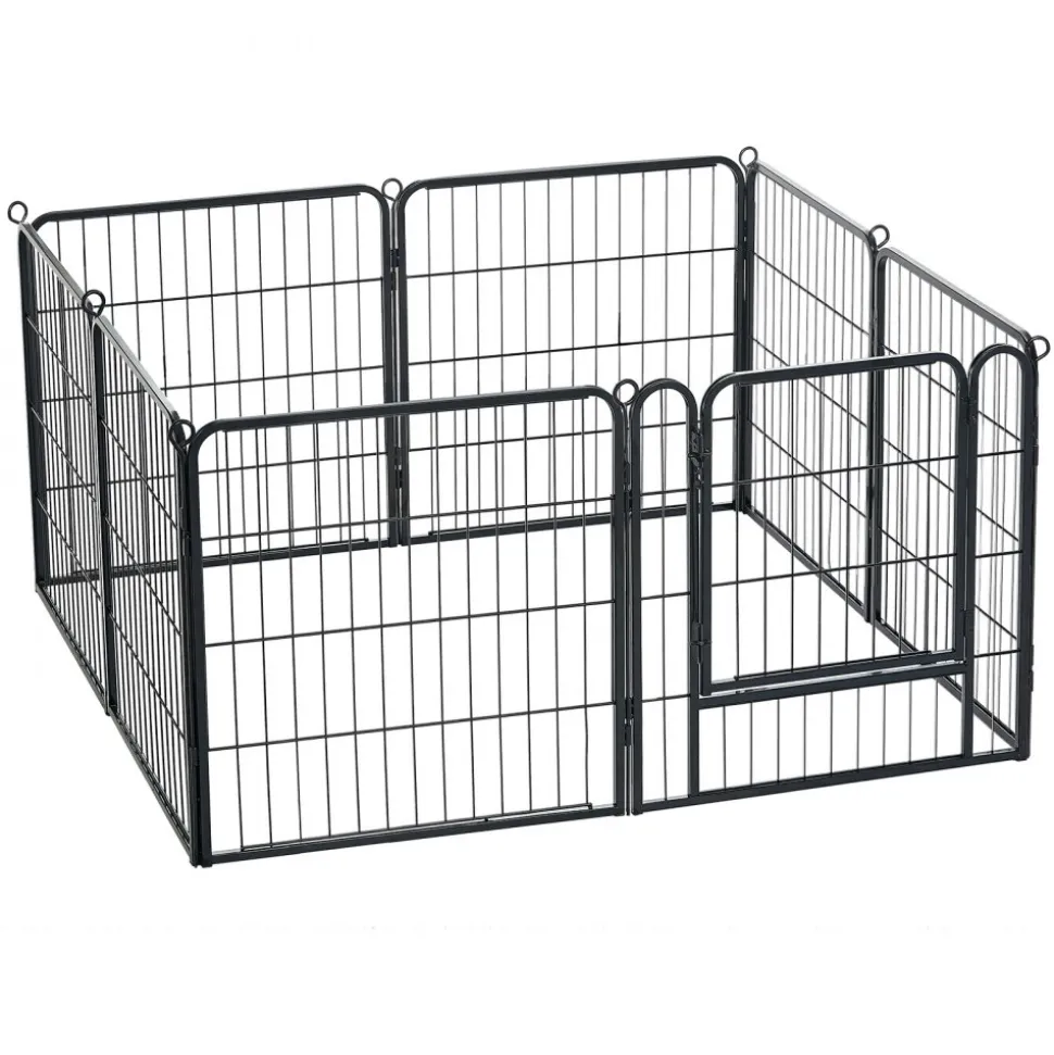 VEVOR Dog Playpen 24 Inch 8 Panels Foldable Metal Exercise Pen Pet Fence, Indoor/Outdoor Heavy Duty Puppy Crate Kennel with Door for Dogs, Cats or Small Animals, Portable for RV Camping, Yard, Black