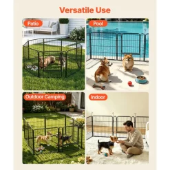 VEVOR Dog Playpen 24 Inch 8 Panels Foldable Metal Exercise Pen Pet Fence, Indoor/Outdoor Heavy Duty Puppy Crate Kennel with Door for Dogs, Cats or Small Animals, Portable for RV Camping, Yard, Black