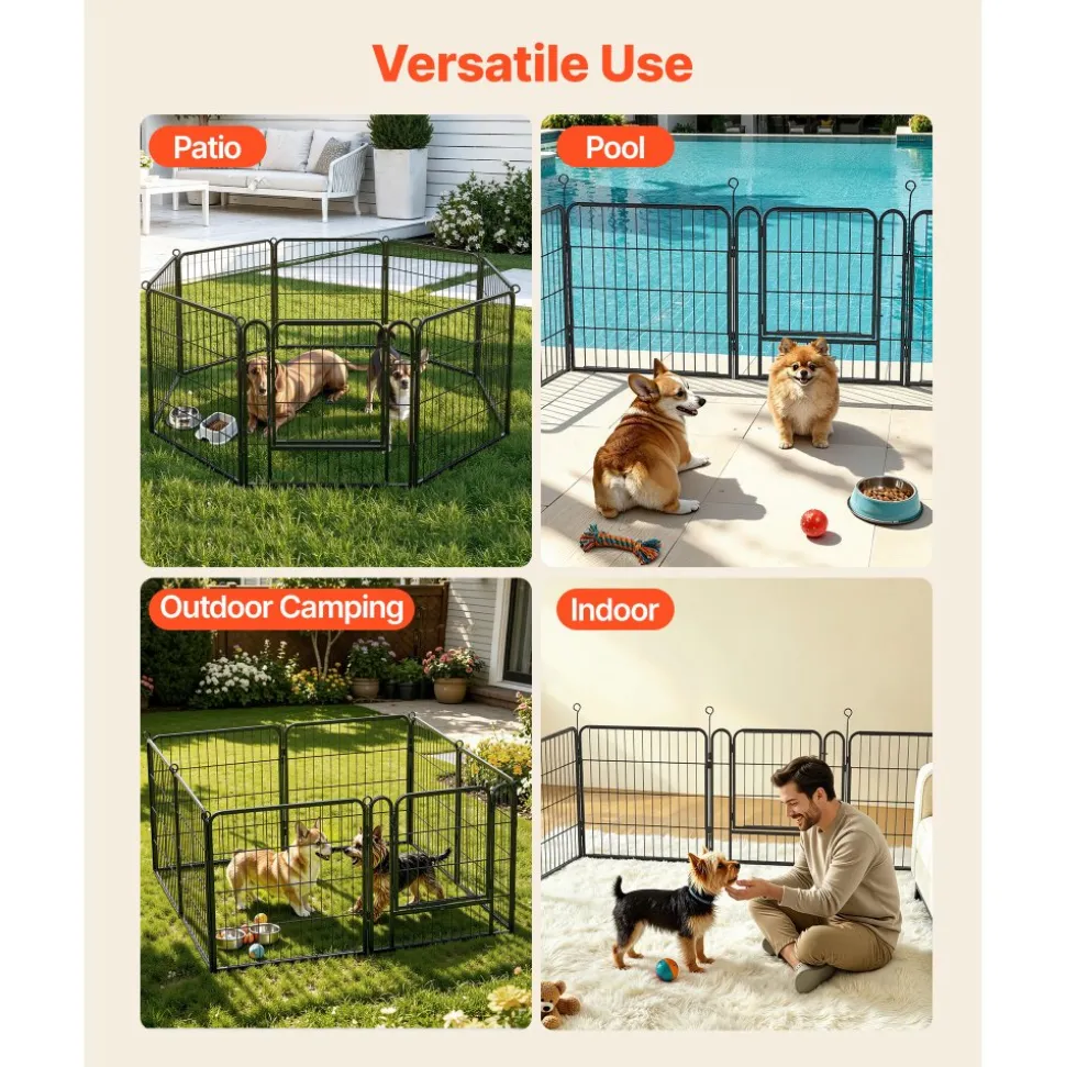 VEVOR Dog Playpen 24 Inch 8 Panels Foldable Metal Exercise Pen Pet Fence, Indoor/Outdoor Heavy Duty Puppy Crate Kennel with Door for Dogs, Cats or Small Animals, Portable for RV Camping, Yard, Black