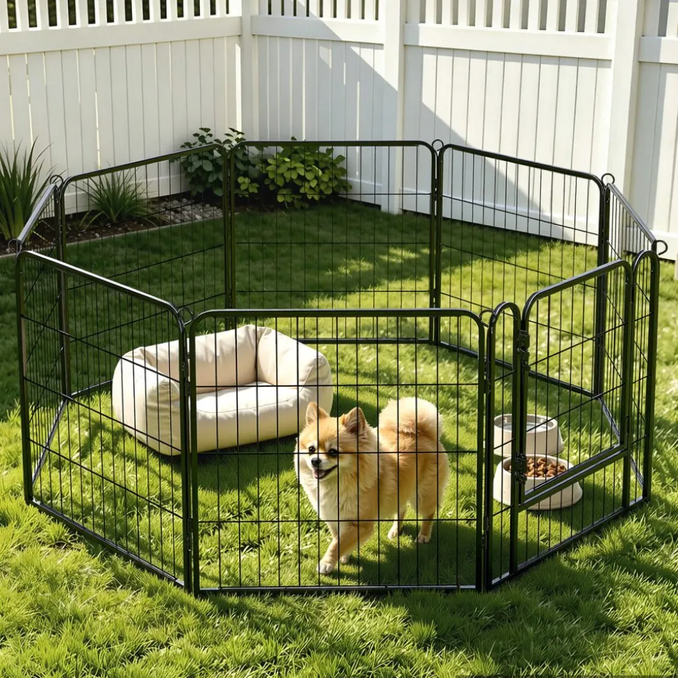 VEVOR Dog Playpen 24 Inch 8 Panels Foldable Metal Exercise Pen Pet Fence, Indoor/Outdoor Heavy Duty Puppy Crate Kennel with Door for Dogs, Cats or Small Animals, Portable for RV Camping, Yard, Black