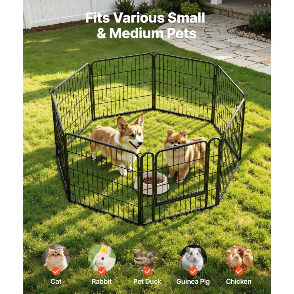VEVOR Dog Playpen 24 Inch 8 Panels Foldable Metal Exercise Pen Pet Fence, Indoor/Outdoor Heavy Duty Puppy Crate Kennel with Door for Dogs, Cats or Small Animals, Portable for RV Camping, Yard, Black