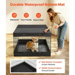 VEVOR Dog Playpen 24 Inch 4 Panels Exercise Pen with Top Cover & Bottom Pad, Indoor Foldable Metal Pet Fence with Door, Heavy Duty Puppy Crate Kennel Pen for Dogs, Cats, and Other Small Animals, Black