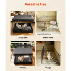 VEVOR Dog Playpen 24 Inch 4 Panels Exercise Pen with Top Cover & Bottom Pad, Indoor Foldable Metal Pet Fence with Door, Heavy Duty Puppy Crate Kennel Pen for Dogs, Cats, and Other Small Animals, Black