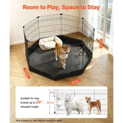 VEVOR Dog Playpen 30 Inch 8 Panels Foldable Exercise Pen with Bottom Pad, Indoor Metal Pet Fence with Door, Heavy Duty Puppy Crate Kennel, Pet Playpen for Dogs, Cats, and Other Small Animals, Black