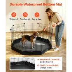 VEVOR Dog Playpen 30 Inch 8 Panels Foldable Exercise Pen with Bottom Pad, Indoor Metal Pet Fence with Door, Heavy Duty Puppy Crate Kennel, Pet Playpen for Dogs, Cats, and Other Small Animals, Black