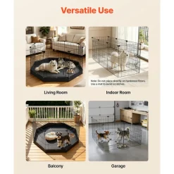VEVOR Dog Playpen 30 Inch 8 Panels Foldable Exercise Pen with Bottom Pad, Indoor Metal Pet Fence with Door, Heavy Duty Puppy Crate Kennel, Pet Playpen for Dogs, Cats, and Other Small Animals, Black