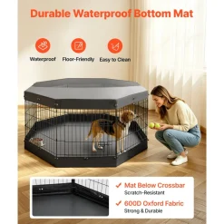 VEVOR Dog Playpen 30 Inch 8 Panels Exercise Pen with Top Cover & Bottom Pad, Indoor Foldable Metal Pet Fence with Door, Heavy Duty Puppy Crate Kennel Pen for Dogs, Cats, and Other Small Animals, Black