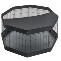 VEVOR Dog Playpen 30 Inch 8 Panels Exercise Pen with Top Cover & Bottom Pad, Indoor Foldable Metal Pet Fence with Door, Heavy Duty Puppy Crate Kennel Pen for Dogs, Cats, and Other Small Animals, Black