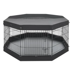 VEVOR Dog Playpen 30 Inch 8 Panels Exercise Pen with Top Cover & Bottom Pad, Indoor Foldable Metal Pet Fence with Door, Heavy Duty Puppy Crate Kennel Pen for Dogs, Cats, and Other Small Animals, Black