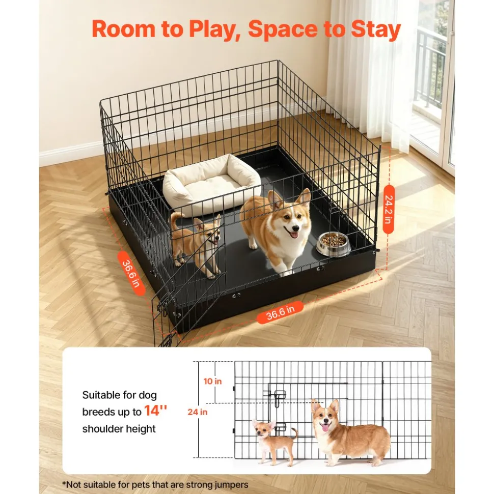 VEVOR Dog Playpen 24 Inch 4 Panels Foldable Exercise Pen with Bottom Pad, Indoor Metal Pet Fence with Door, Heavy Duty Puppy Crate Kennel, Pet Playpen for Dogs, Cats, and Other Small Animals, Black