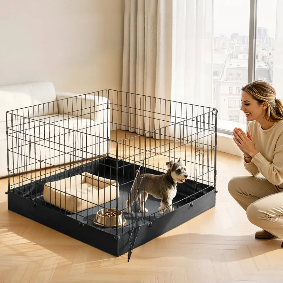 VEVOR Dog Playpen 24 Inch 4 Panels Foldable Exercise Pen with Bottom Pad, Indoor Metal Pet Fence with Door, Heavy Duty Puppy Crate Kennel, Pet Playpen for Dogs, Cats, and Other Small Animals, Black