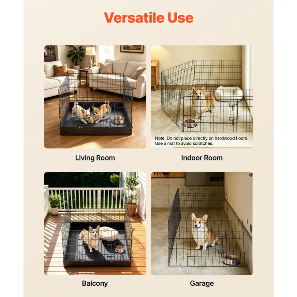 VEVOR Dog Playpen 24 Inch 4 Panels Foldable Exercise Pen with Bottom Pad, Indoor Metal Pet Fence with Door, Heavy Duty Puppy Crate Kennel, Pet Playpen for Dogs, Cats, and Other Small Animals, Black