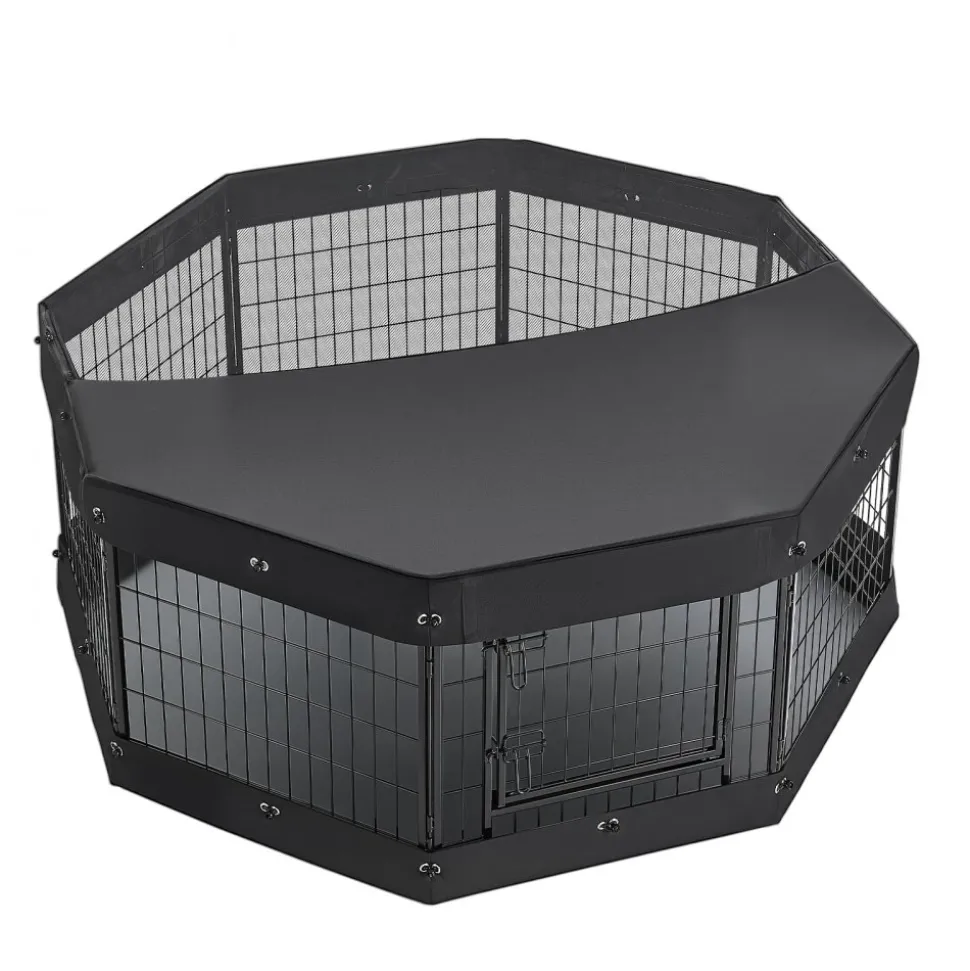 VEVOR Dog Playpen 24 Inch 8 Panels Heavy Duty with Top Cover & Bottom Pad, Indoor Foldable Metal Exercise Pen Pet Fence with Door, Puppy Crate Kennel Pen for Dogs, Cats, and Other Small Animals, Black