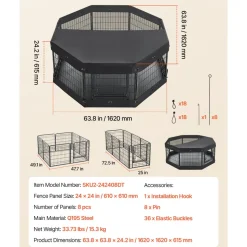 VEVOR Dog Playpen 24 Inch 8 Panels Heavy Duty with Top Cover & Bottom Pad, Indoor Foldable Metal Exercise Pen Pet Fence with Door, Puppy Crate Kennel Pen for Dogs, Cats, and Other Small Animals, Black