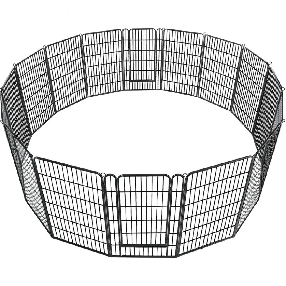 VEVOR Dog Playpen 40 Inch 16 Panels Foldable Metal Exercise Pen Pet Fence, Indoor/Outdoor Heavy Duty Puppy Crate Kennel with Door for Large/Small Dogs and Cats, Portable for RV Camping, Yard, Black