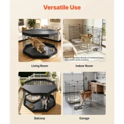 VEVOR Dog Playpen 36 Inch 8 Panels Exercise Pen with Top Cover & Bottom Pad, Indoor Foldable Metal Pet Fence with Door, Heavy Duty Puppy Crate Kennel Pen for Dogs, Cats, and Other Small Animals, Black