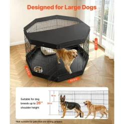 VEVOR Dog Playpen 36 Inch 8 Panels Exercise Pen with Top Cover & Bottom Pad, Indoor Foldable Metal Pet Fence with Door, Heavy Duty Puppy Crate Kennel Pen for Dogs, Cats, and Other Small Animals, Black
