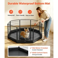 VEVOR Dog Playpen 24 Inch 8 Panels Foldable Exercise Pen with Bottom Pad, Indoor Metal Pet Fence with Door, Heavy Duty Puppy Crate Kennel, Pet Playpen for Dogs, Cats, and Other Small Animals, Black