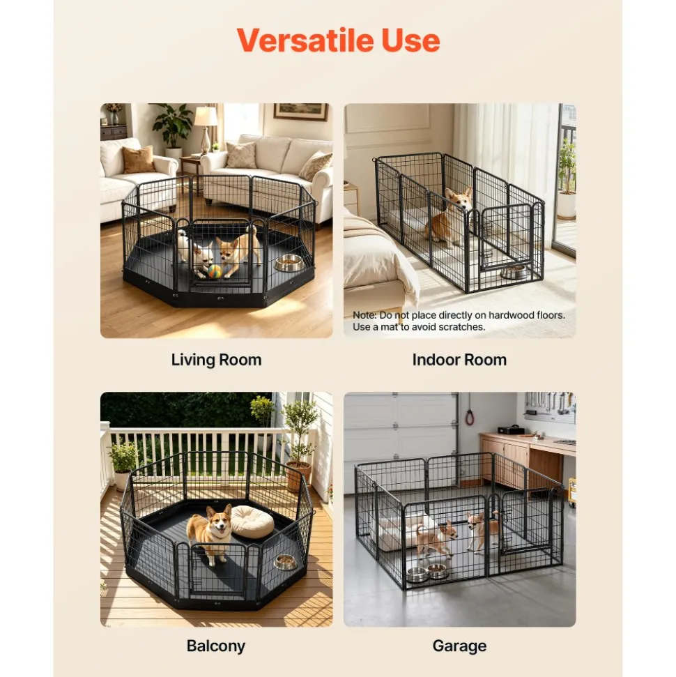 VEVOR Dog Playpen 24 Inch 8 Panels Foldable Exercise Pen with Bottom Pad, Indoor Metal Pet Fence with Door, Heavy Duty Puppy Crate Kennel, Pet Playpen for Dogs, Cats, and Other Small Animals, Black