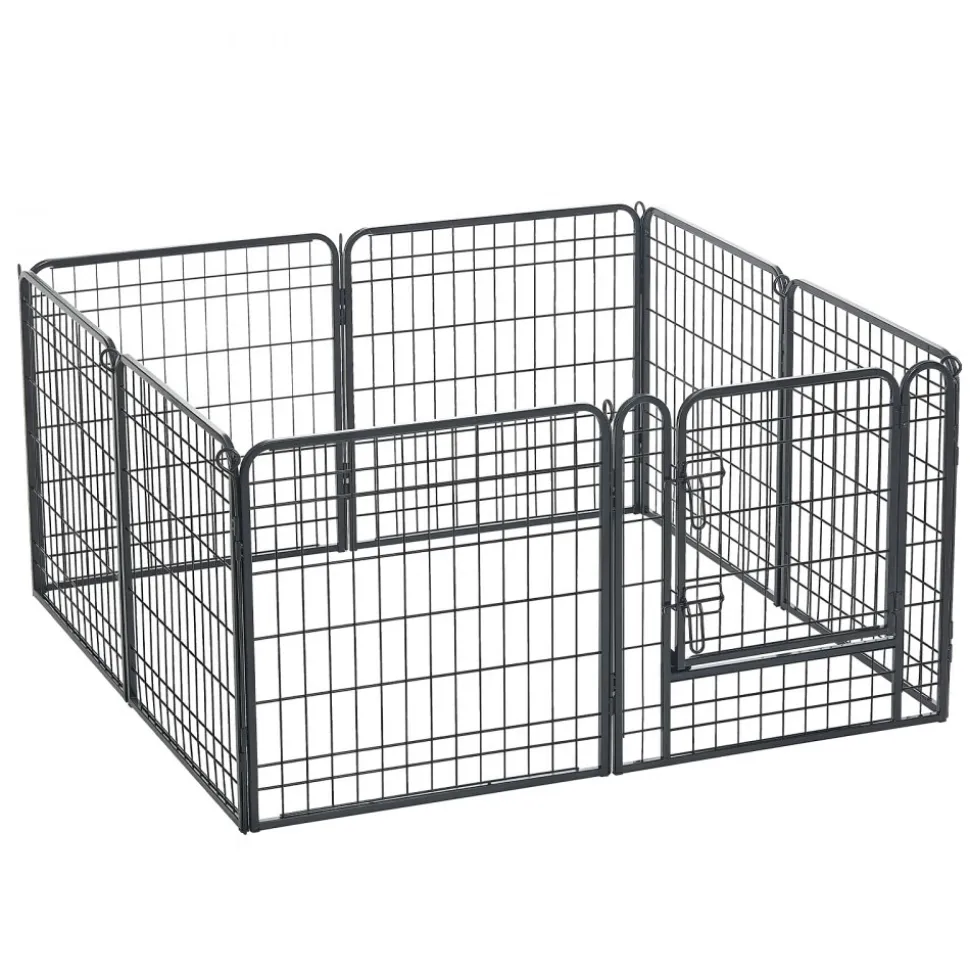 VEVOR Dog Playpen 24 Inch 8 Panels Foldable Exercise Pen with Bottom Pad, Indoor Metal Pet Fence with Door, Heavy Duty Puppy Crate Kennel, Pet Playpen for Dogs, Cats, and Other Small Animals, Black