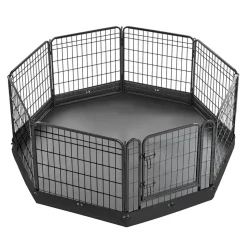 VEVOR Dog Playpen 24 Inch 8 Panels Foldable Exercise Pen with Bottom Pad, Indoor Metal Pet Fence with Door, Heavy Duty Puppy Crate Kennel, Pet Playpen for Dogs, Cats, and Other Small Animals, Black