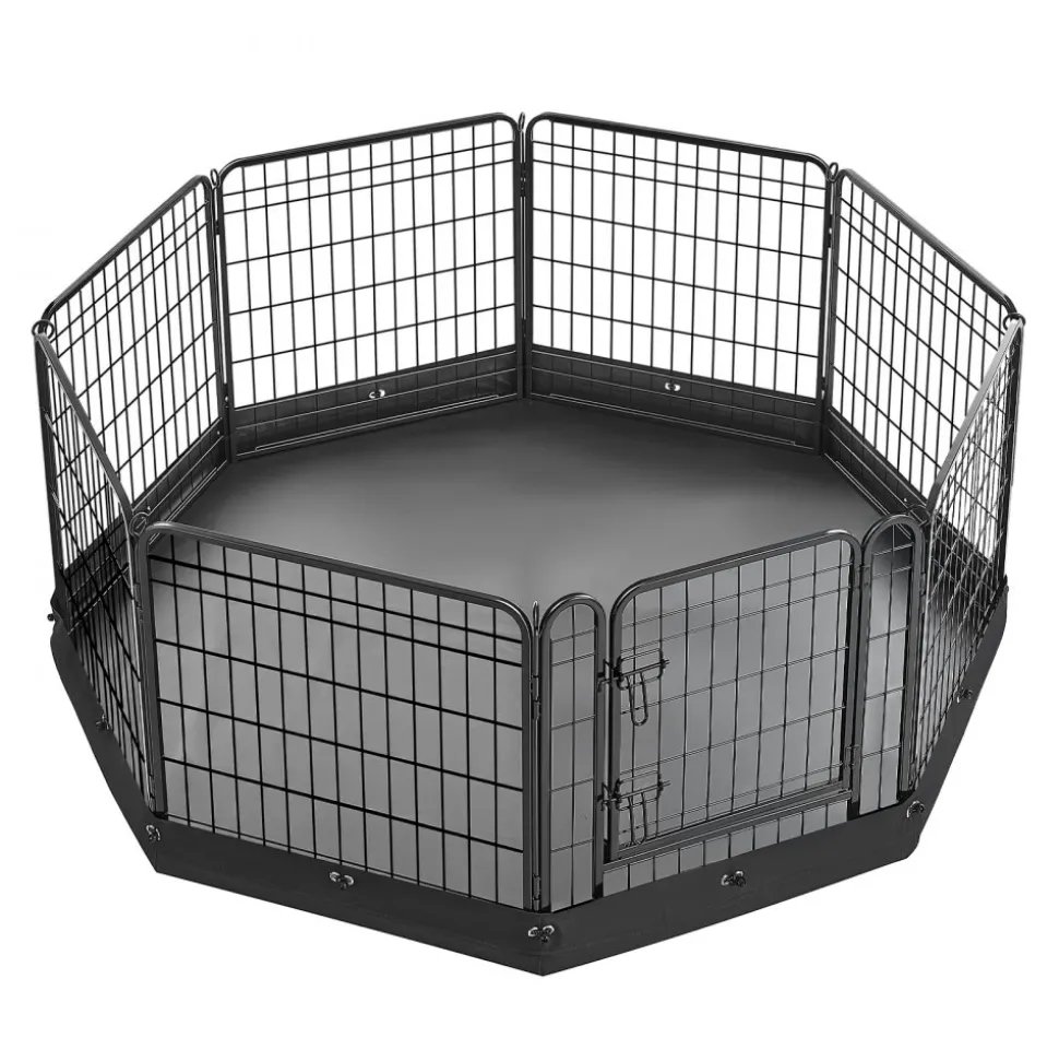 VEVOR Dog Playpen 24 Inch 8 Panels Foldable Exercise Pen with Bottom Pad, Indoor Metal Pet Fence with Door, Heavy Duty Puppy Crate Kennel, Pet Playpen for Dogs, Cats, and Other Small Animals, Black