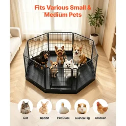 VEVOR Dog Playpen 24 Inch 8 Panels Foldable Exercise Pen with Bottom Pad, Indoor Metal Pet Fence with Door, Heavy Duty Puppy Crate Kennel, Pet Playpen for Dogs, Cats, and Other Small Animals, Black