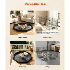 VEVOR Dog Playpen 24 Inch 8 Panels Heavy Duty Exercise Pen with Bottom Pad, Indoor Foldable Metal Pet Fence with Door, Puppy Crate Kennel, Pet Playpen for Dogs, Cats, and Other Small Animals, Black