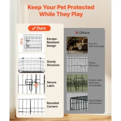 VEVOR Dog Playpen 24 Inch 8 Panels Heavy Duty Exercise Pen with Bottom Pad, Indoor Foldable Metal Pet Fence with Door, Puppy Crate Kennel, Pet Playpen for Dogs, Cats, and Other Small Animals, Black