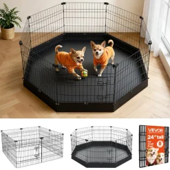 VEVOR Dog Playpen 24 Inch 8 Panels Heavy Duty Exercise Pen with Bottom Pad, Indoor Foldable Metal Pet Fence with Door, Puppy Crate Kennel, Pet Playpen for Dogs, Cats, and Other Small Animals, Black