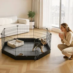 VEVOR Dog Playpen 24 Inch 8 Panels Heavy Duty Exercise Pen with Bottom Pad, Indoor Foldable Metal Pet Fence with Door, Puppy Crate Kennel, Pet Playpen for Dogs, Cats, and Other Small Animals, Black