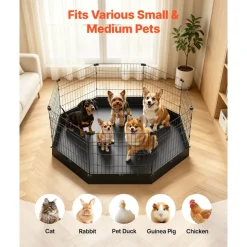 VEVOR Dog Playpen 24 Inch 8 Panels Heavy Duty Exercise Pen with Bottom Pad, Indoor Foldable Metal Pet Fence with Door, Puppy Crate Kennel, Pet Playpen for Dogs, Cats, and Other Small Animals, Black