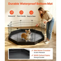 VEVOR Dog Playpen 24 Inch 8 Panels Heavy Duty Exercise Pen with Bottom Pad, Indoor Foldable Metal Pet Fence with Door, Puppy Crate Kennel, Pet Playpen for Dogs, Cats, and Other Small Animals, Black