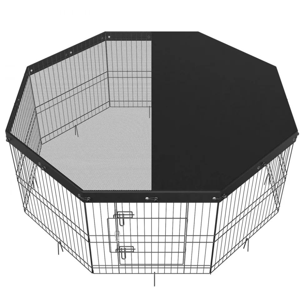 VEVOR Dog Playpen, 8 Panels Foldable Metal Dog Exercise Pen with Top Cover, 24" H Pet Fence Puppy Crate Kennel with Ground Stakes, Indoor Outdoor Dog Pen for Small Medium Pets, for Camping, Yard