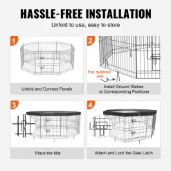 VEVOR Dog Playpen, 8 Panels Foldable Metal Dog Exercise Pen with Top Cover, 24