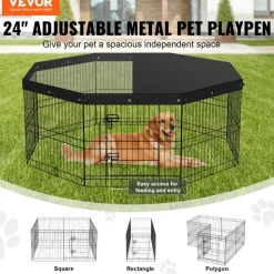 VEVOR Dog Playpen, 8 Panels Foldable Metal Dog Exercise Pen with Top Cover, 24